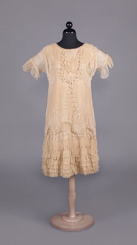 HAND EMBROIDERED SILK TULLE TEA DRESS, LATE 1910s