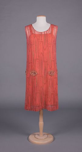 EMBROIDERED CREPE CHIFFON PARTY DRESS, MID 1920s