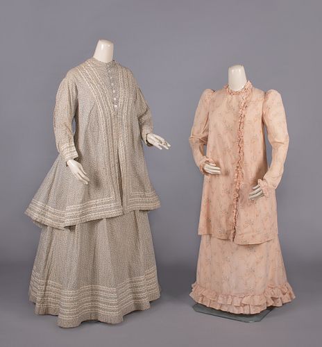 TWO COTTON AT-HOME DAY DRESSES, c. 1877 & 1890s