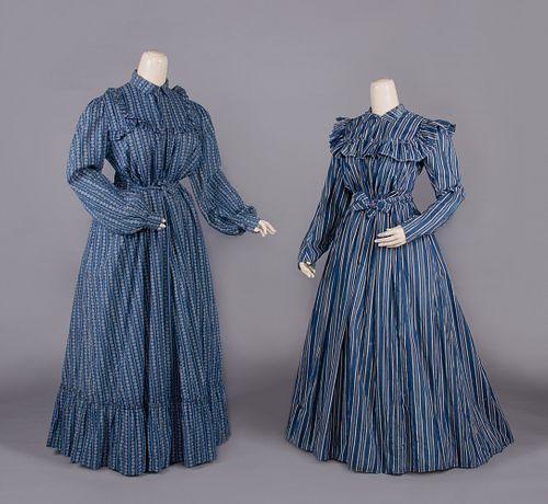 TWO INDIGO DYED AT-HOME DRESSES, c. 1900