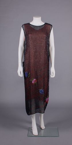 BLACK GEORGETTE BEADED EVENING DRESS, 1920s