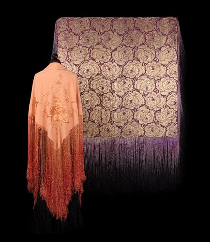 TWO REVERSIBLE SILK OR LAME SHAWLS, 1930s
