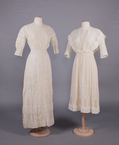 TWO COTTON & LACE TEA DRESSES, c. 1912