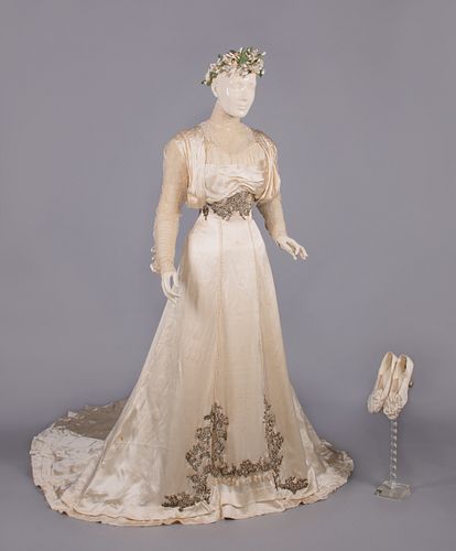 CHARMEUSE WEDDING GOWN & ACCESSORIES, c. 1908