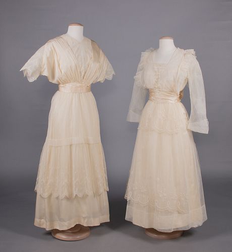 TWO EMBROIDERED TEA DRESS, 1905-1912