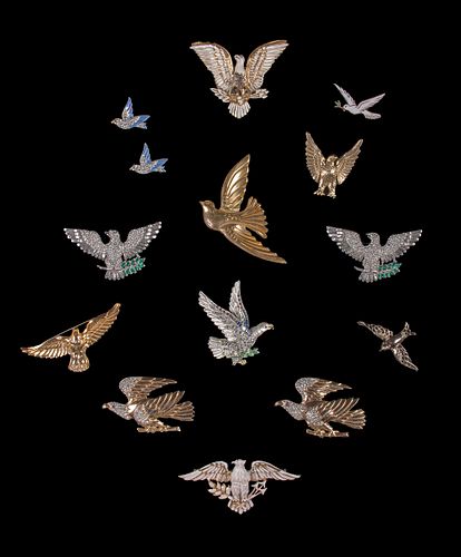 LARGE COLLECTION OF BIRD MOTIF PINS, ENGLAND & AMERICA, 20TH C