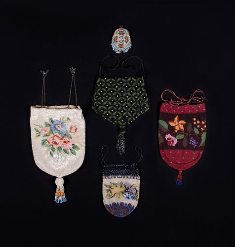FIVE BEADED PURSES, 1860-EARLY 20TH C