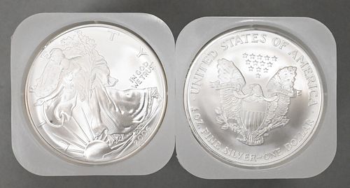 Two Rolls of 20-2006 1oz Silver American Eagle Dollar Coins BU