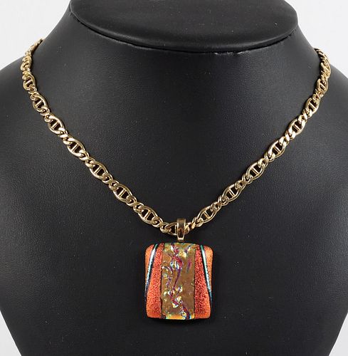 DICHROIC GLASS PENDANT AND GOLD-TONE CHAIN