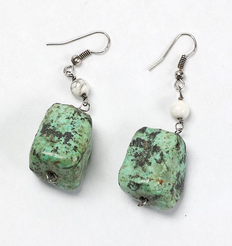 WHITE HOWLITE AND AFRICAN TURQUOISE EARRINGS