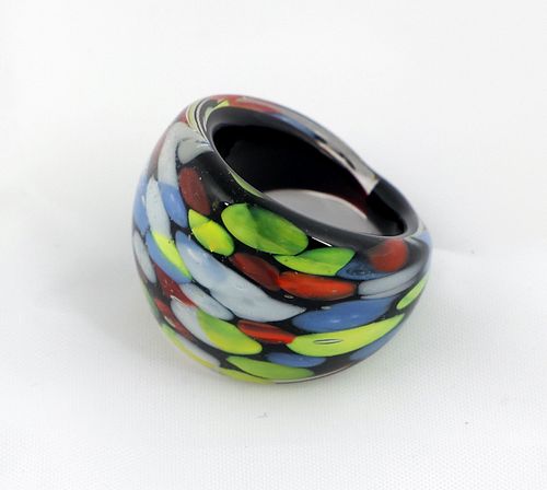MULTICOLOURED GLASS RING, SIZE 6