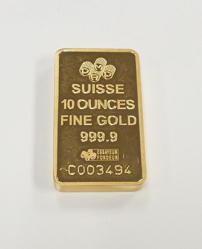 PAMP Suisse Fine Gold 10 Troy Oz. Bar.