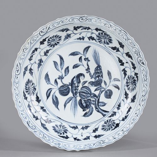 Large Chinese Blue & White Porcelain Charger