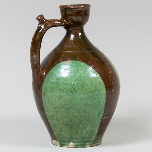 Brown and Green Glazed Earthenware Puzzle Jug