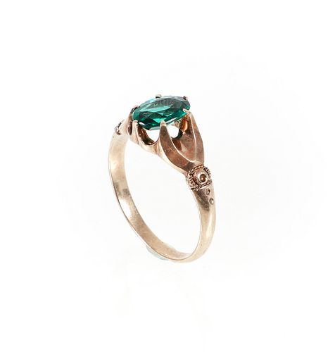 10K Antique Ring with Faceted Green Glass Stone