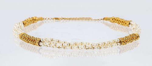 22K Yellow Gold Bead Pearl Necklace