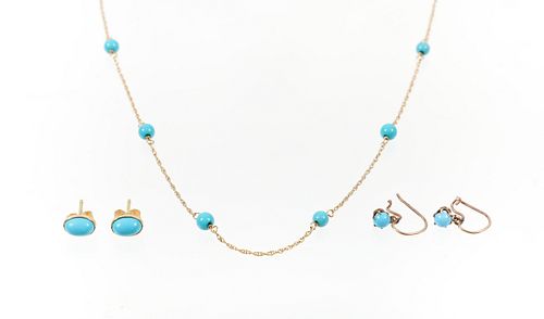 14K Turquoise Necklace & Earrings