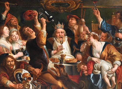 Monumental Old Master, "The King Drinks" Painting