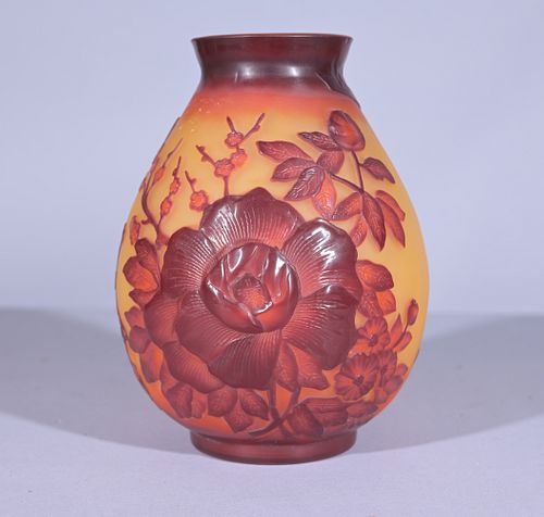 After Galle, Art Glass Cameo Vase