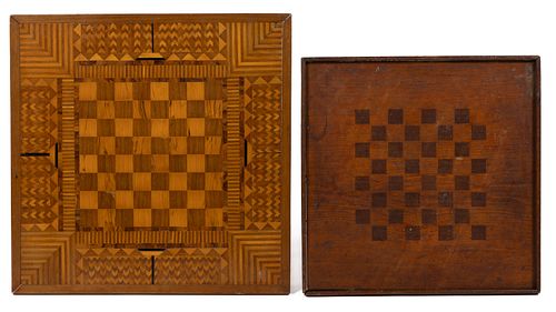 AMERICAN FOLK ART INLAID GAMEBOARDS, LOT OF TWO