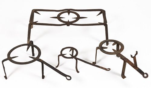 ASSORTED WROUGHT-IRON HEARTH TRIVETS, LOT OF FOUR