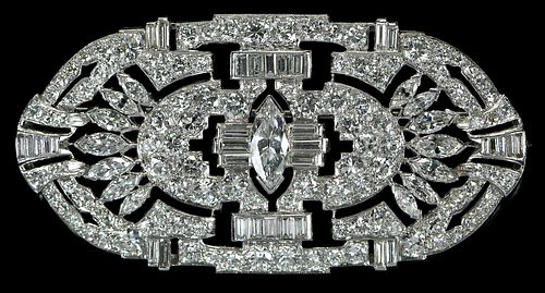Art Deco Platinum Diamond Oval Brooch