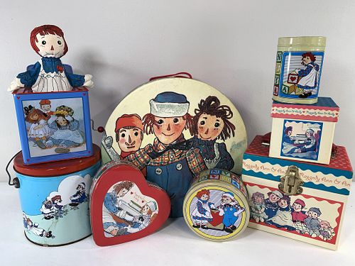 RAGGEDY ANN AND ANDY BOXES AND TINS