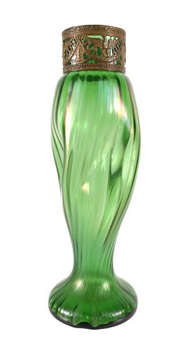 Antique Green Art Nouveau Glass Vase