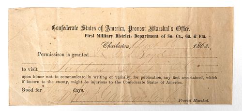 1863 Confederate Furlough Document