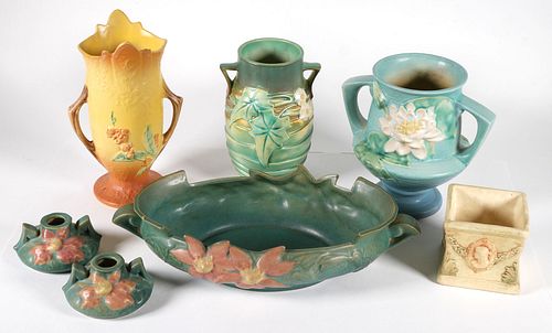 Seven Pieces of Vintage ROSEVILLE Art Pottery