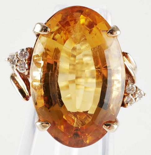 14K Yellow Gold Diamond and Citrine Ring