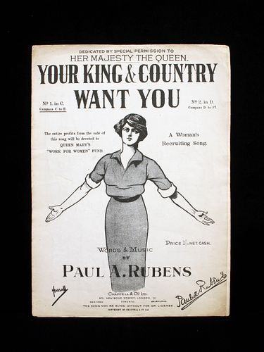 YOUR KING & COUNTRY WANT YOU SONG WWI SHEET MUSIC