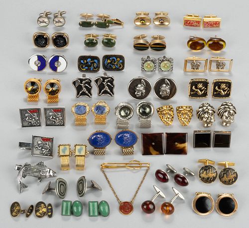 ANTIQUE / VINTAGE MEN'S CUFFLINKS AND TIE CLIPS, UNCOUNTED LOT 