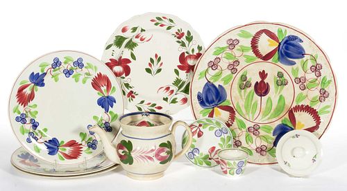 ENGLISH FLORAL HAND-PAINTED CERAMIC TEA AND TABLE ARTICLES, LOT OF NINE