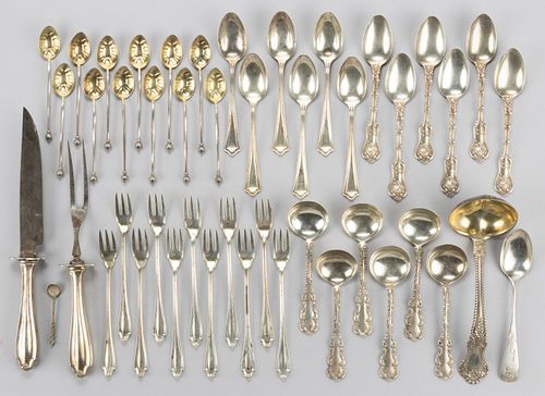 GORHAM AND WHITING MFG. CO. STERLING SILVER SERVING UTENSILS AND FLATWARE, LOT OF 46