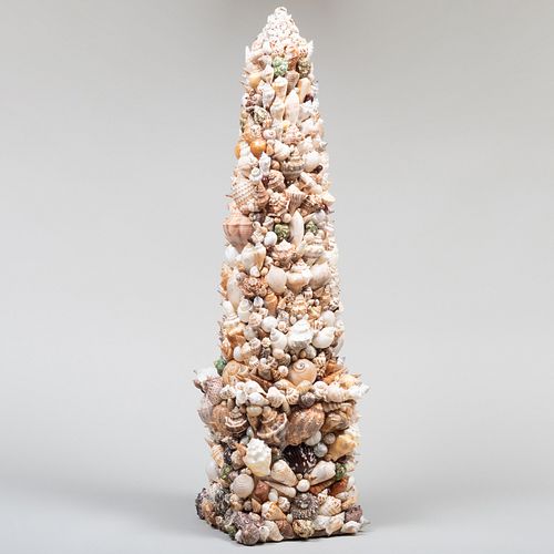 Neoclassical Style Shell-Encrusted Wooden Obelisk