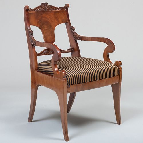 Russian Late Neoclassical Carved Mahogany Armchair