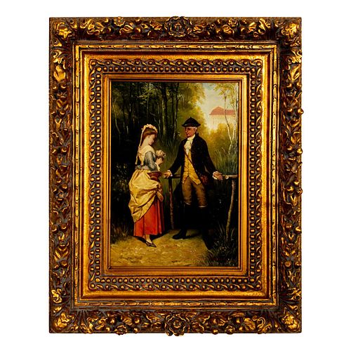P. Larson, Oil Painting on Board, Courting Couple