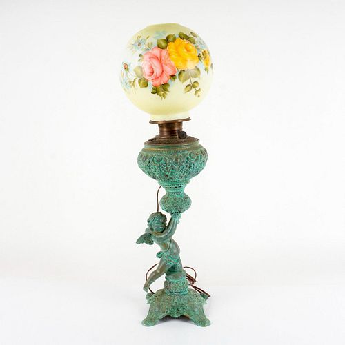 Vintage Cherub Bronze Lamp with Globe