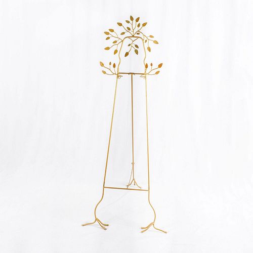 Gold Tone Metal Floor Easel Stand Ornate Floral