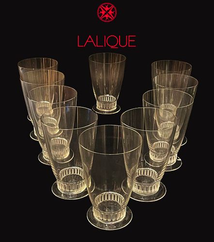 A SET OF 10 PIECES LALIQUE CRYSTAL GLASSES, Signed