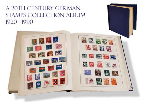 A RARE 20TH C. GERMAN POSTAGE STAMPS COLLECTION ALBUM, 1920 - 1990
