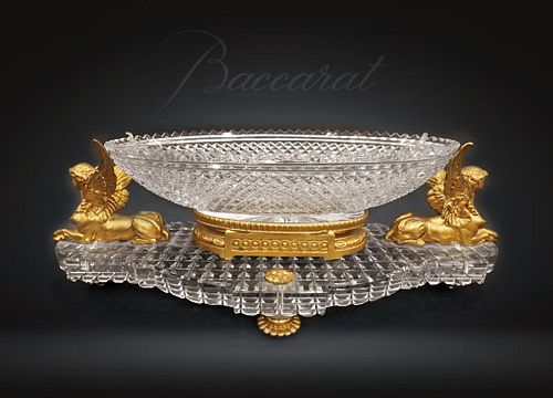 A LARGE FRENCH FIGURAL BRONZE AND BACCARAT CRYSTAL CENTERPIECE