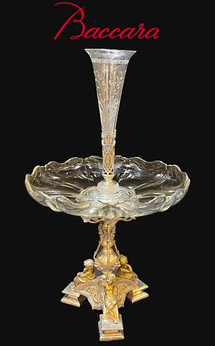 19th C. French Baccarat Crystal & Bronze Centerpiece