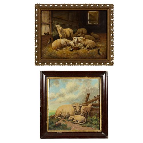 AMERICAN SCHOOL (20TH CENTURY) FARM SCENES WITH SHEEP, LOT OF TWO