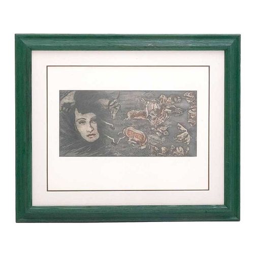 CARLA RIPPEY (Kansas City, E.E. U.U., 1950 - ), La huída de Dora Maar, Firmado y fechado 90 Grabado al aguatinta 25 / 60, 23 x 54 cm...