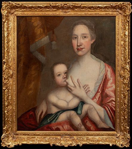 PORTRAIT OF  A WET NURSE AND BABY OIL PAINTING