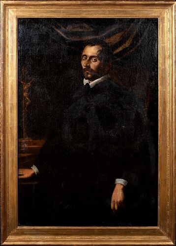  PORTRAIT OF A GENTLEMAN HOLDING A CRUCIFIX OIL PAINTING