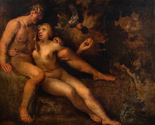 SCENE OF ADAM & EVE IN THE GARDEN OF EDEN OIL PAINTING