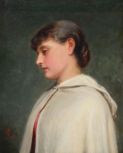 PORTRAIT OF A GIRL WEARING WHITE CLOAK OIL PAINTING
